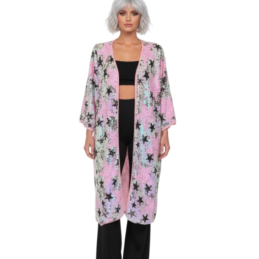 NEW STAR Iridescent Sequins Kimono Jacket Top SIZE OS - Free People Kimono